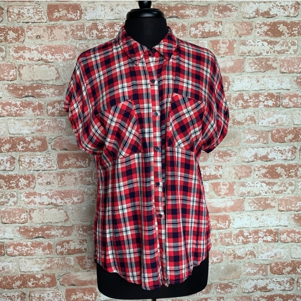 Size LG Como Vintage Red & Blue Plaid Shirt